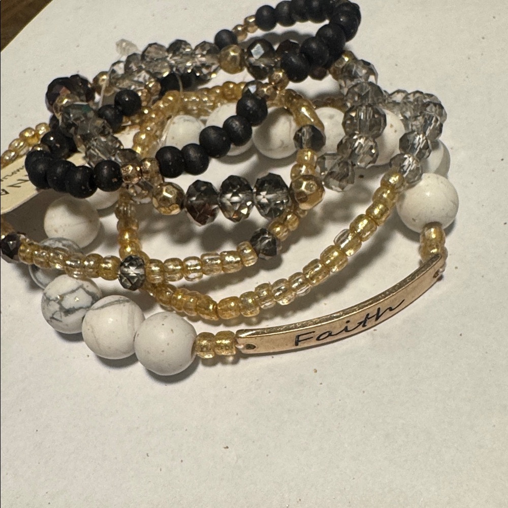 6/$25 - Pomina Gold & Black 'Faith' Beaded Stretch Bracelet Stack -(BJ111) - Picture 4 of 5